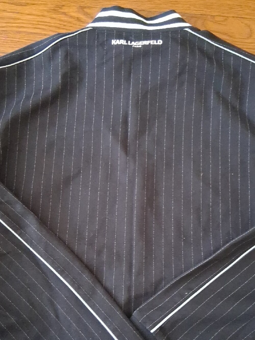 Karl Lagerfeld Black Pinstriped Zip Jacket with White Trim - Picture 5 of 6